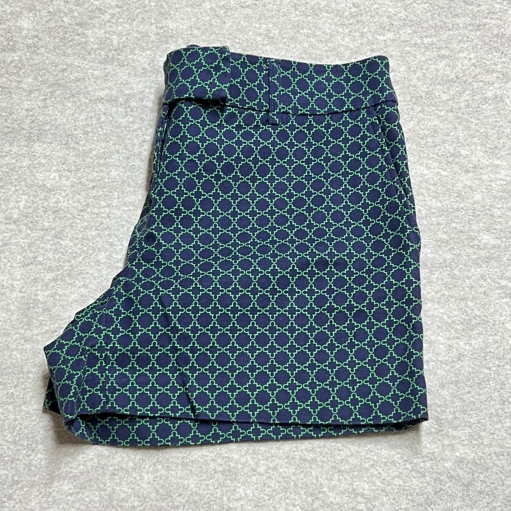 Kenar Shorts Size 4 Navy Blue Lime Green Geometric Quatrefoil Cotton Blend EUC